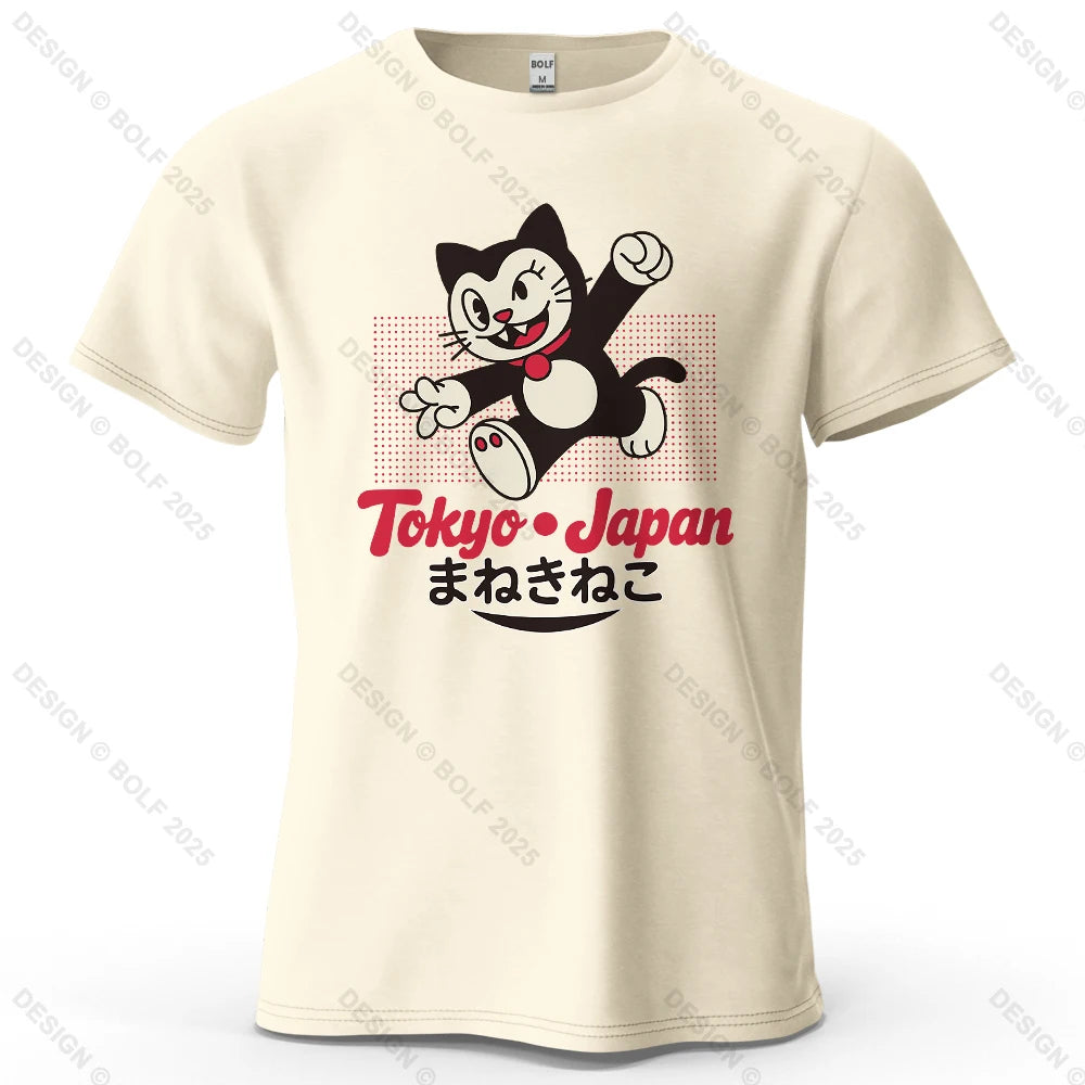 Tokyo Lucky Cat Oversized T-Shirt – Japansk Maneki Neko i 100% Bomuld