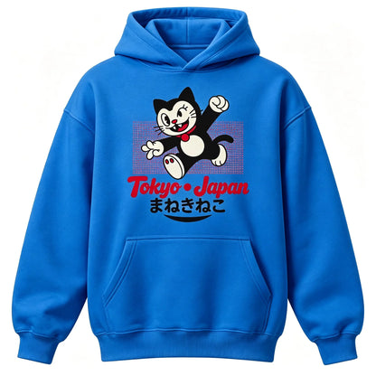 Tokyo Maneki Neko Hoodie – Japansk Lucky Cat Hættetrøje til Børn & Voksne - 100% Bomuld