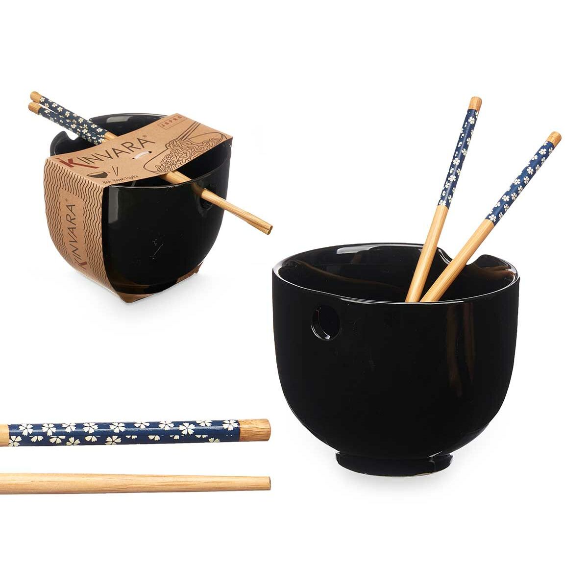 Kinvara Kom Kinvara Zwart Bamboe Porselein 24 X 10,7 X 13,3 Cm Chopsticks Asiatico/Oriental (12 Stuks)