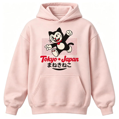 Tokyo Maneki Neko Hoodie – Japansk Lucky Cat Hættetrøje til Børn & Voksne - 100% Bomuld