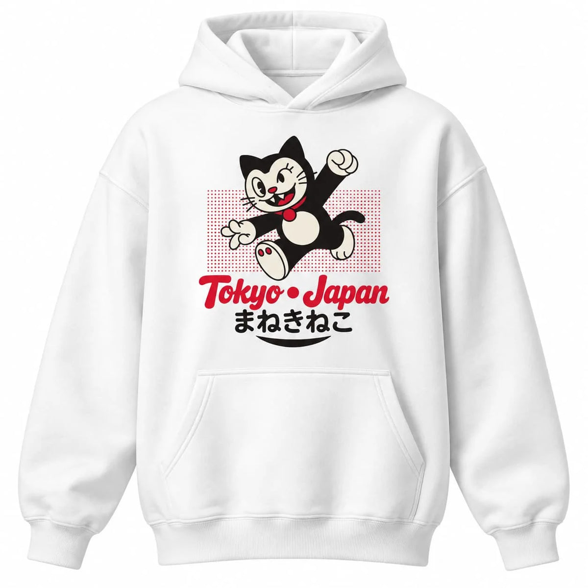 Tokyo Maneki Neko Hoodie – Japansk Lucky Cat Hættetrøje til Børn & Voksne - 100% Bomuld