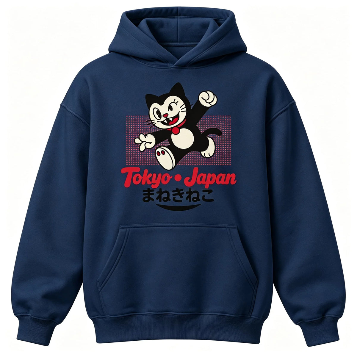 Tokyo Maneki Neko Hoodie – Japansk Lucky Cat Hættetrøje til Børn & Voksne - 100% Bomuld