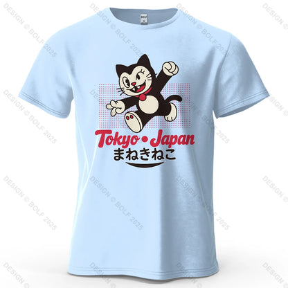 Tokyo Lucky Cat Oversized T-Shirt – Japansk Maneki Neko i 100% Bomuld