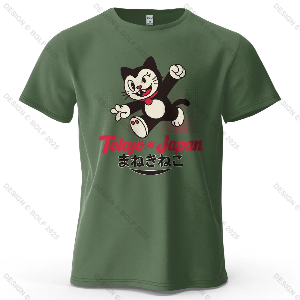 Tokyo Lucky Cat Oversized T-Shirt – Japansk Maneki Neko i 100% Bomuld