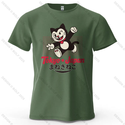 Tokyo Lucky Cat Oversized T-Shirt – Japansk Maneki Neko i 100% Bomuld