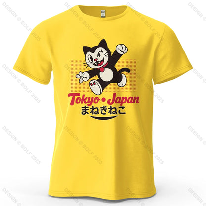 Tokyo Lucky Cat Oversized T-Shirt – Japansk Maneki Neko i 100% Bomuld