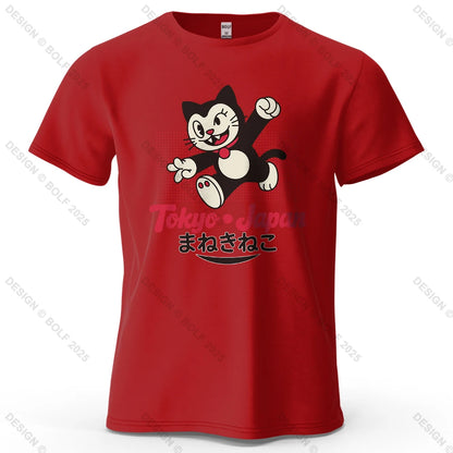 Tokyo Lucky Cat Oversized T-Shirt – Japansk Maneki Neko i 100% Bomuld