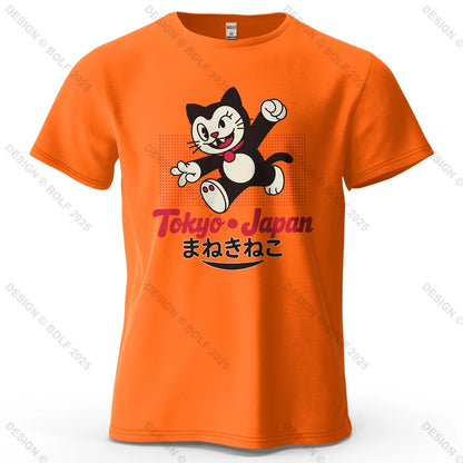 Tokyo Lucky Cat Oversized T-Shirt – Japansk Maneki Neko i 100% Bomuld
