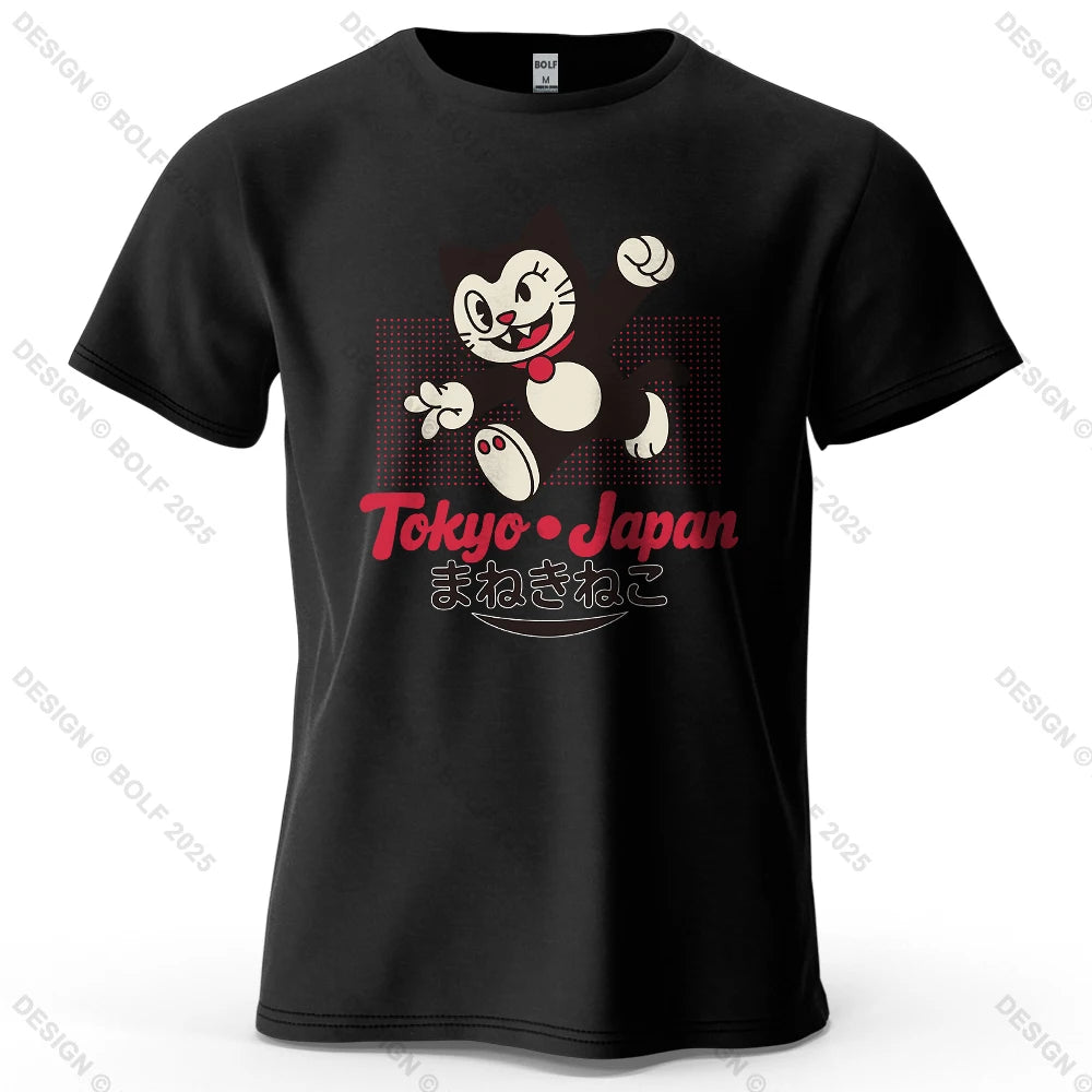Tokyo Lucky Cat Oversized T-Shirt – Japansk Maneki Neko i 100% Bomuld