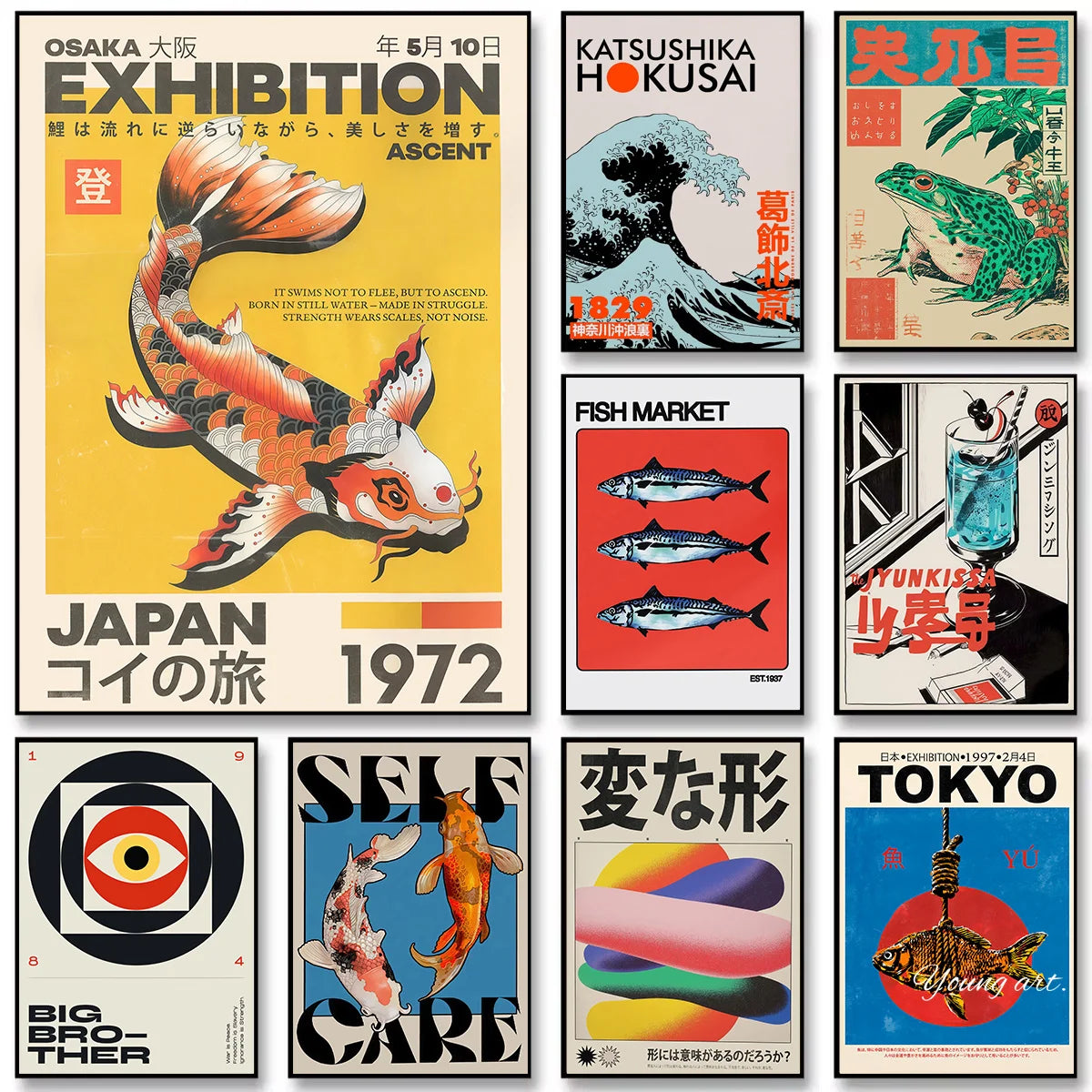Japanese Koi Fish TOKYO Canvas Prints Poster Japandi Retro 90s OSAKA Abstract Exhibition Art Prints Bedroom Wall Art Home Decor
