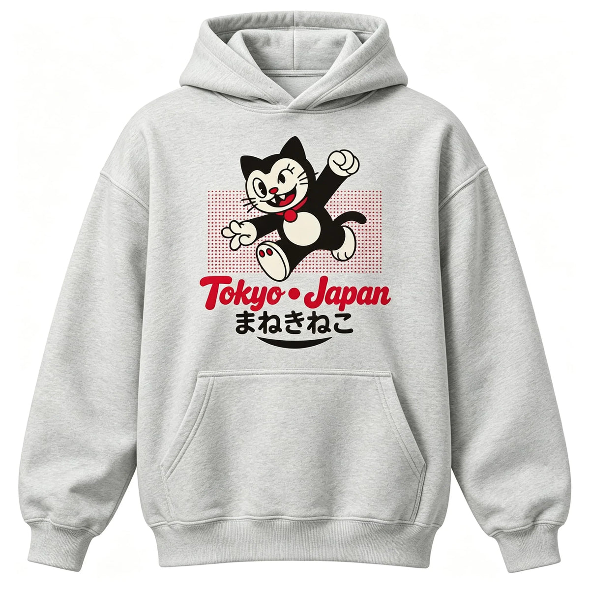 Tokyo Maneki Neko Hoodie – Japansk Lucky Cat Hættetrøje til Børn & Voksne - 100% Bomuld