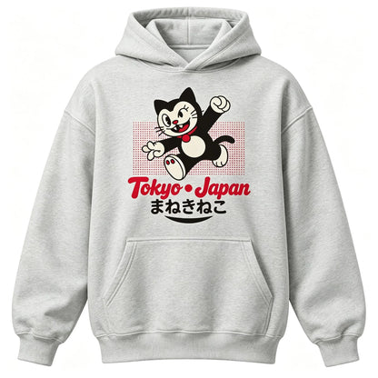 Tokyo Maneki Neko Hoodie – Japansk Lucky Cat Hættetrøje til Børn & Voksne - 100% Bomuld