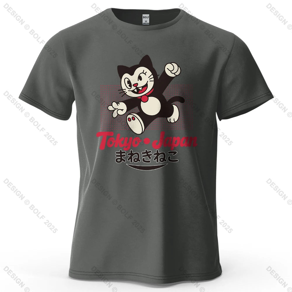 Tokyo Lucky Cat Oversized T-Shirt – Japansk Maneki Neko i 100% Bomuld