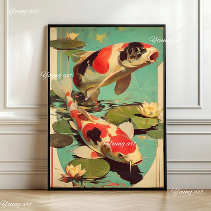 Japanese Koi Fish TOKYO Canvas Prints Poster Japandi Retro 90s OSAKA Abstract Exhibition Art Prints Bedroom Wall Art Home Decor