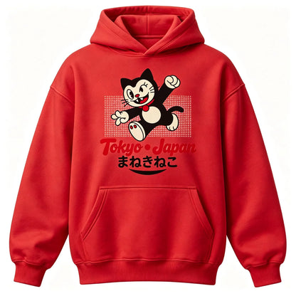 Tokyo Maneki Neko Hoodie – Japansk Lucky Cat Hættetrøje til Børn & Voksne - 100% Bomuld