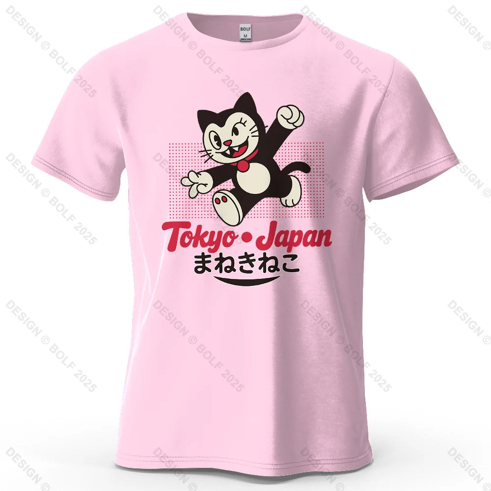 Tokyo Lucky Cat Oversized T-Shirt – Japansk Maneki Neko i 100% Bomuld