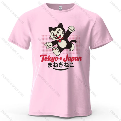 Tokyo Lucky Cat Oversized T-Shirt – Japansk Maneki Neko i 100% Bomuld