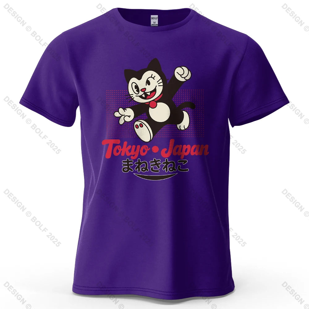 Tokyo Lucky Cat Oversized T-Shirt – Japansk Maneki Neko i 100% Bomuld