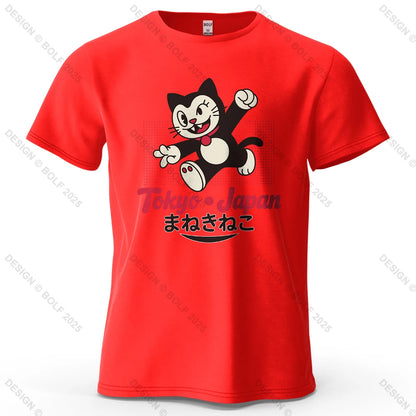 Tokyo Lucky Cat Oversized T-Shirt – Japansk Maneki Neko i 100% Bomuld